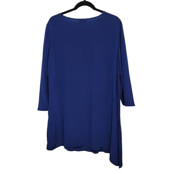 Sully Bonnelly Blue Silk Tunic 16W Asymmetric Long Fancy Beaded Hem 684 - Picture 2 of 12